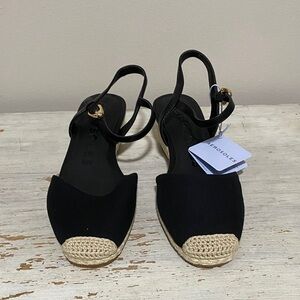 AEROSOLES Black and Tan Espadrille Sandals